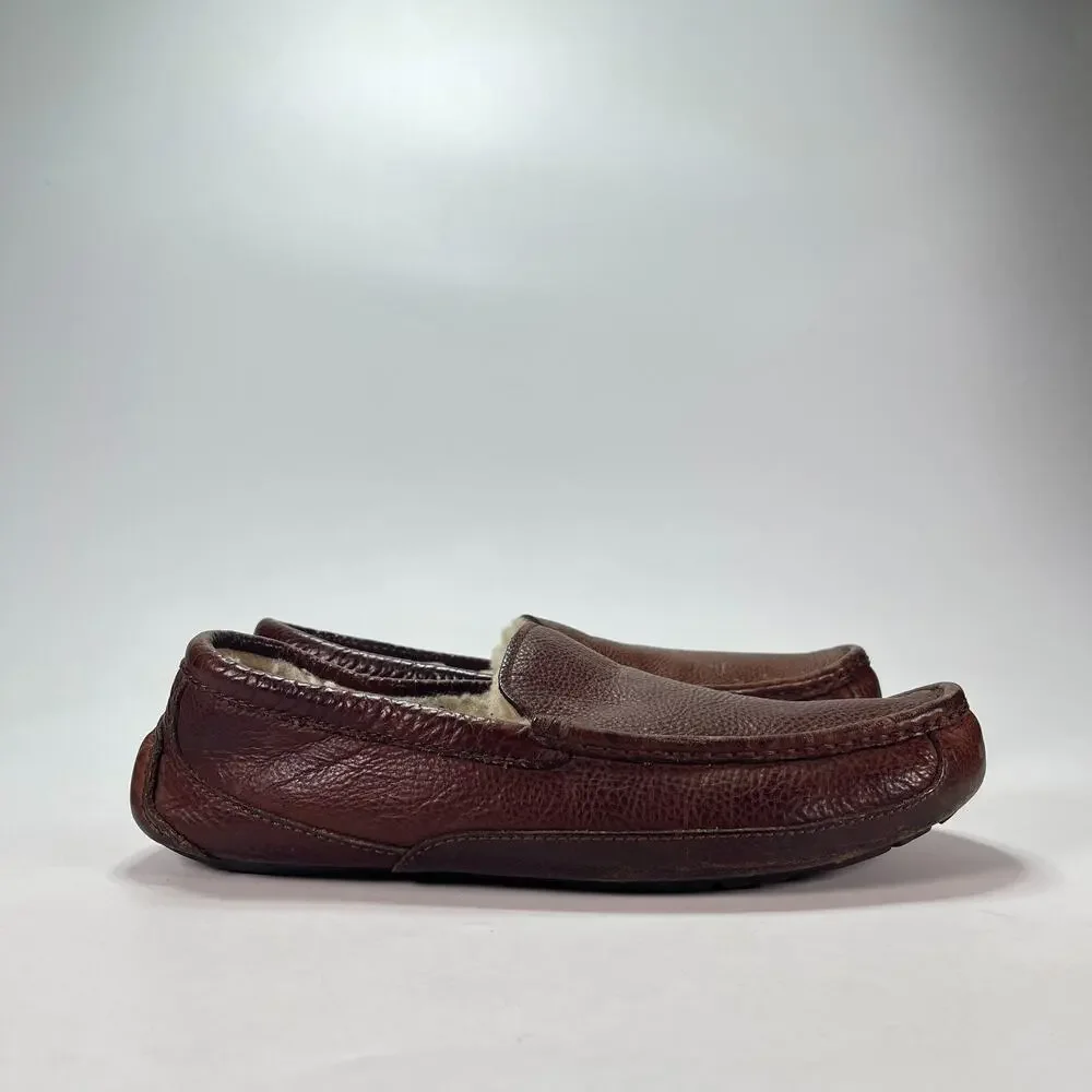 UGG Ascot Brown Leather Comfort Indoor Moccasin Loafers Slipper Men's Size 10